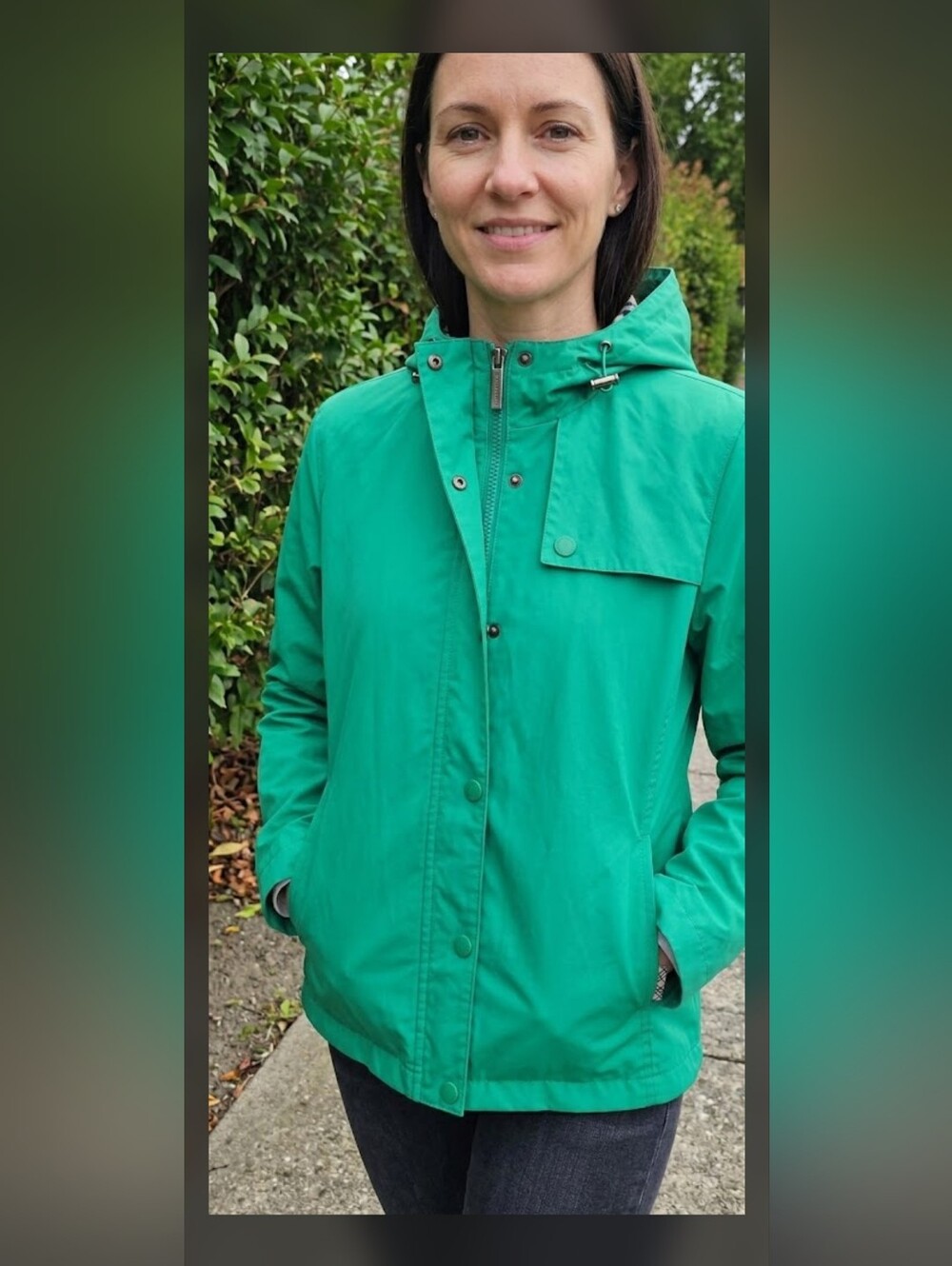 Burberry London Green Hooded Rain Jacket Classic Nova Check Lining